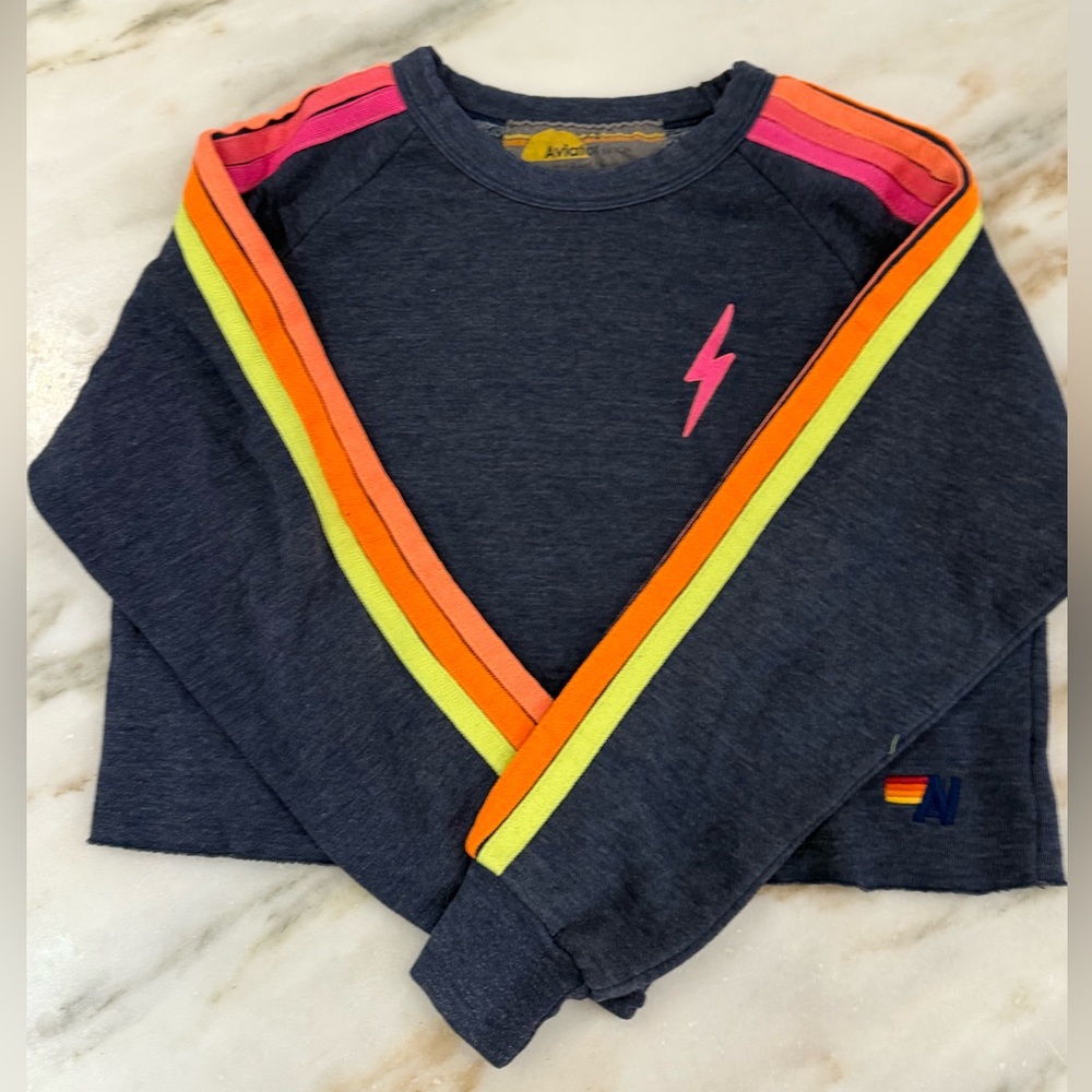 Aviator Nation Dark Gray Sweatshirt with Neon Stripes